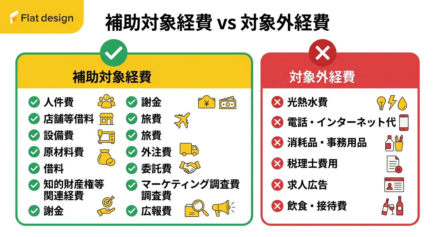 補助対象経費と対象外経費の比較表