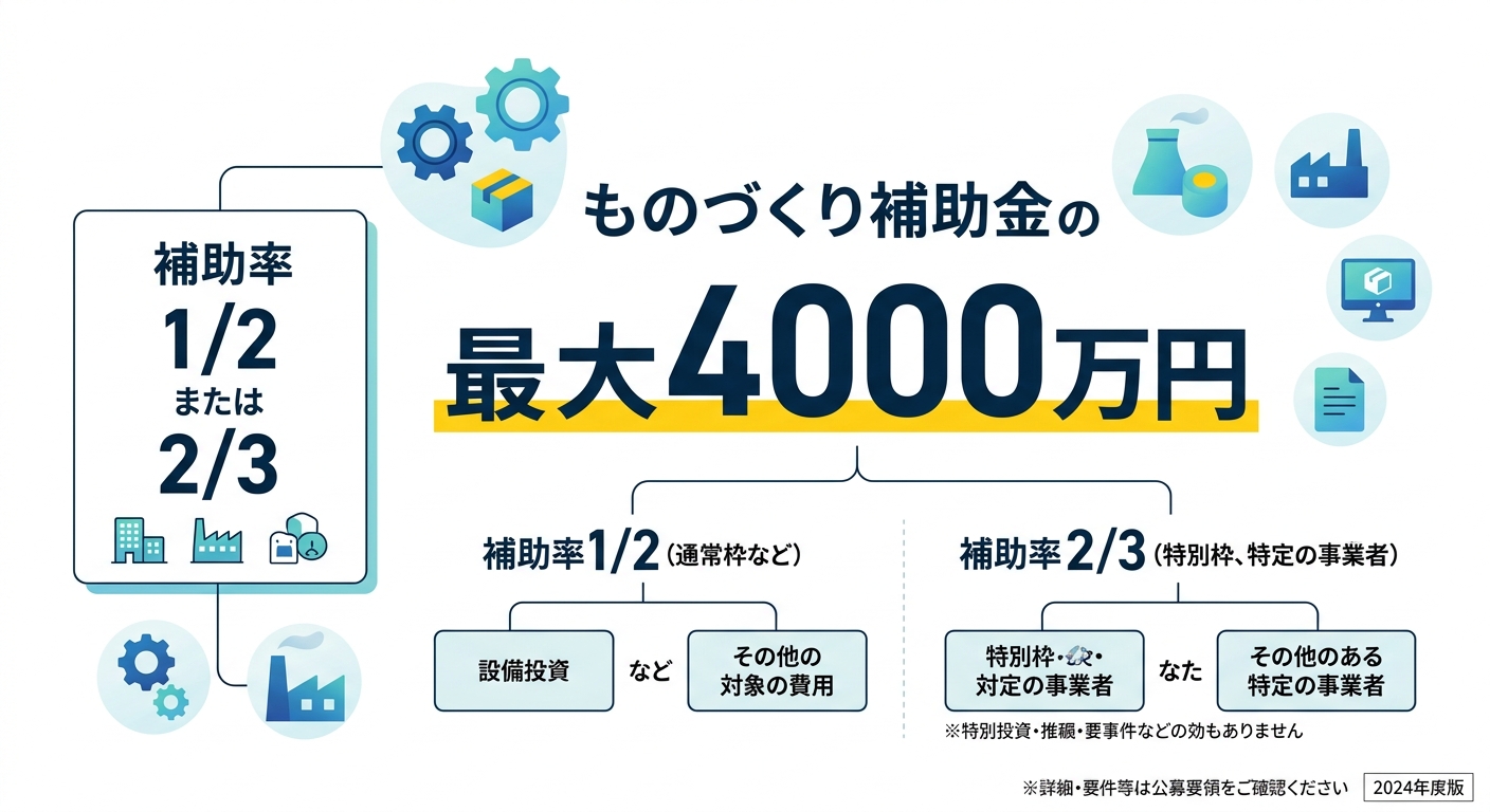 ものづくり補助金の補助額・補助率の図解