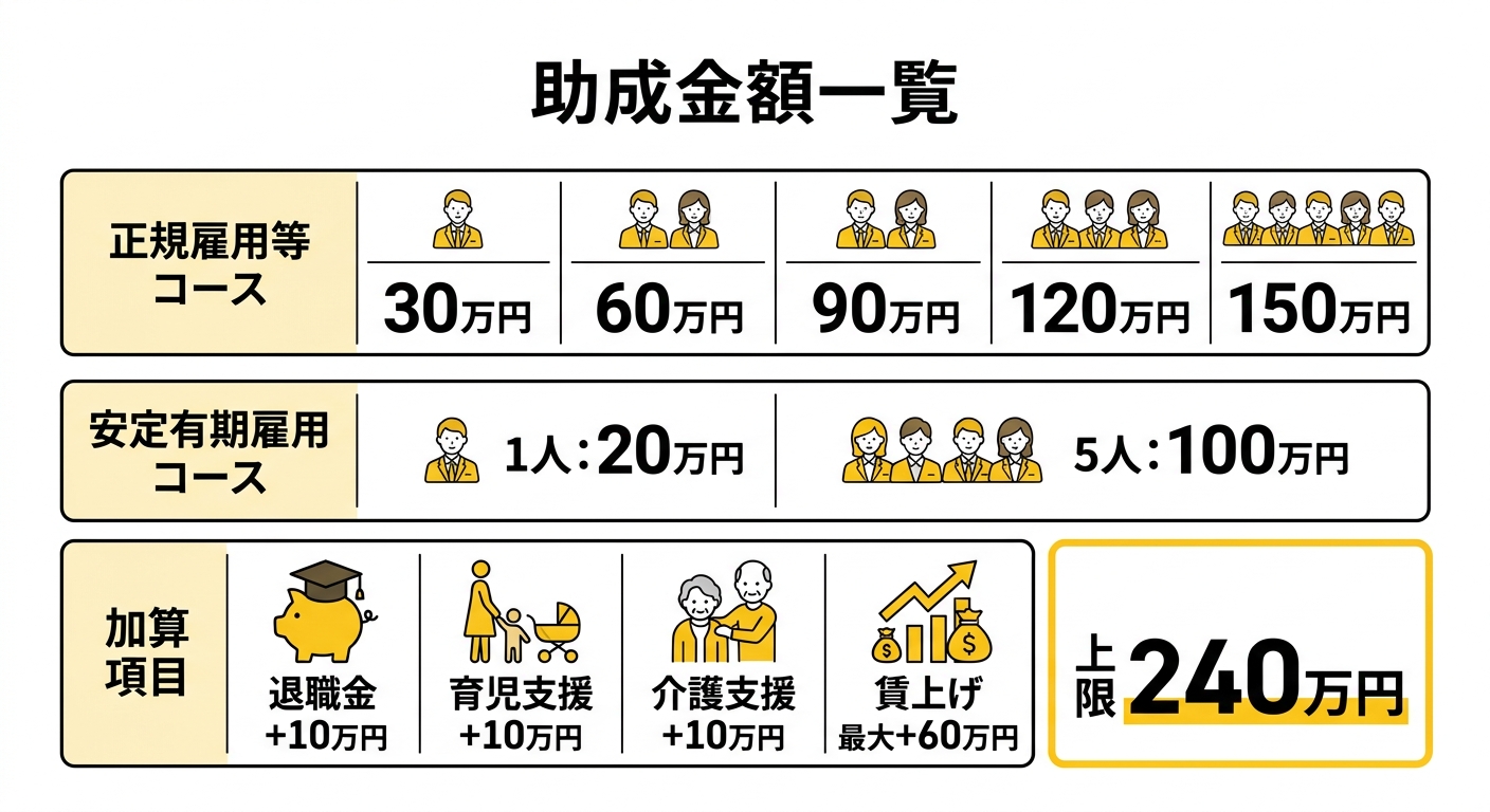 就職氷河期世代等安定就業サポート助成金 助成金額一覧