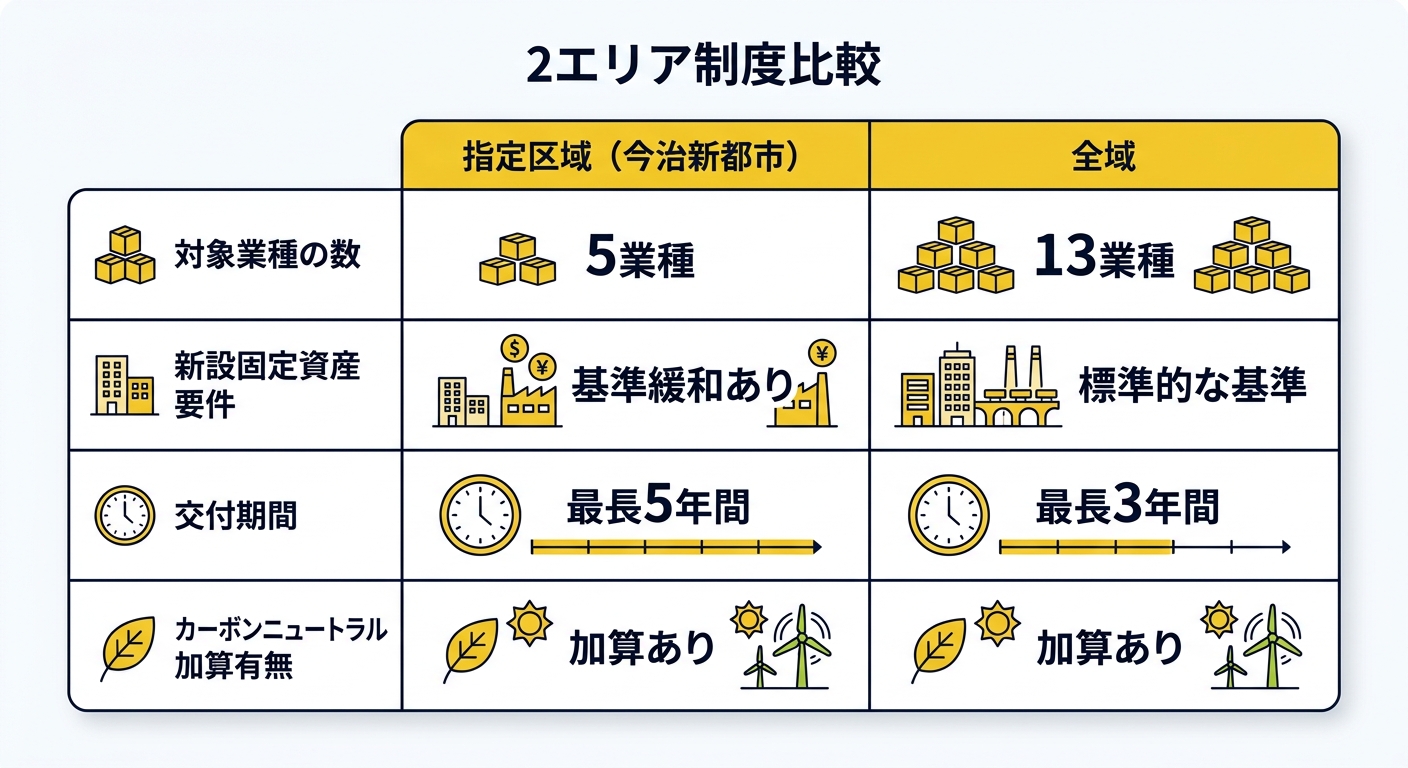 今治市企業立地促進奨励金 2エリア制度比較