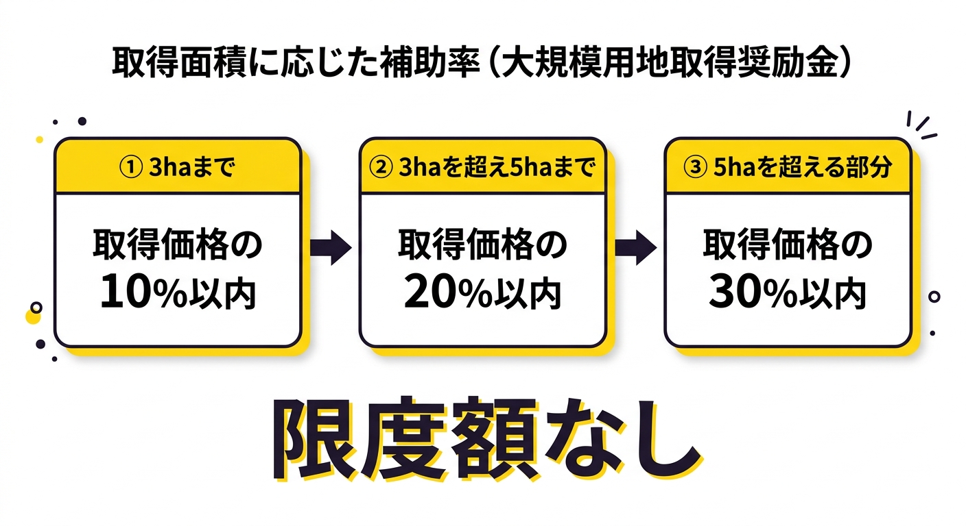 今治市大規模用地取得奨励金の面積別補助率フロー