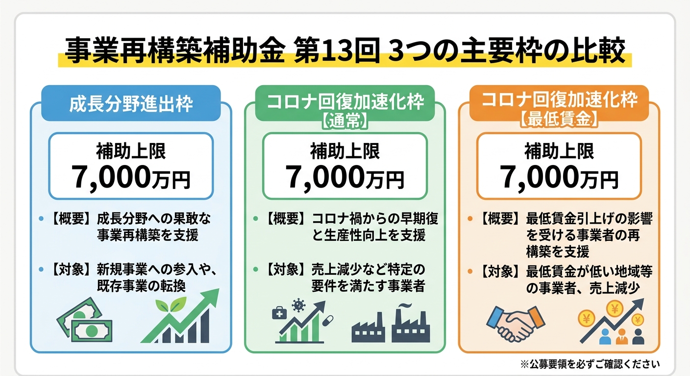 事業再構築補助金 第13回 3つの枠の比較図