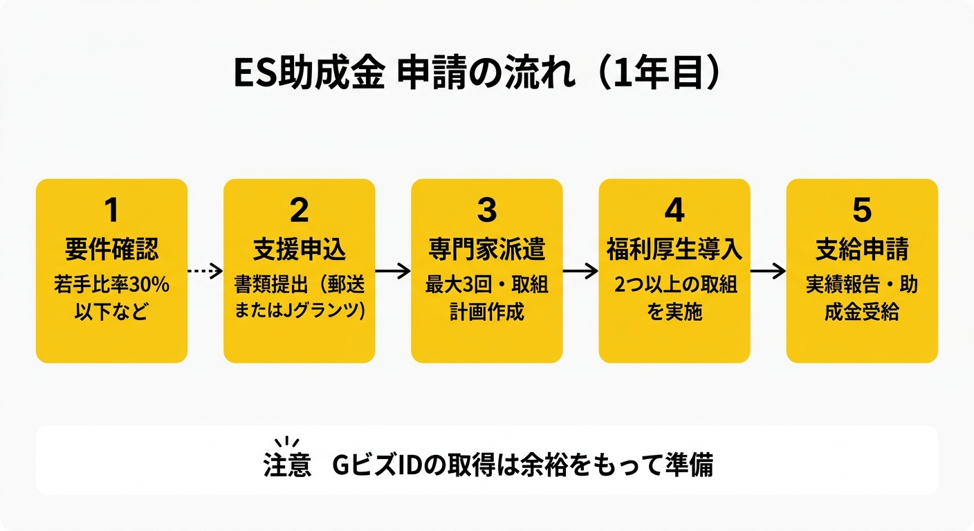 ES助成金 申請の流れ（1年目）