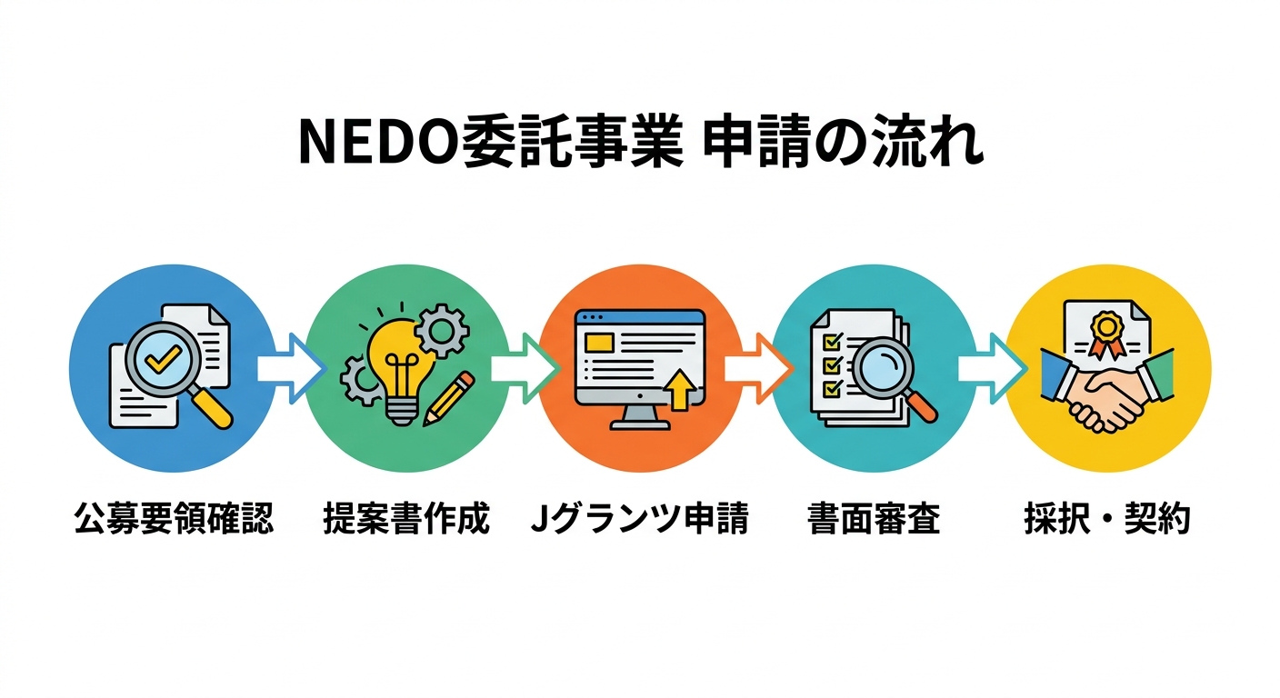 NEDO委託事業 申請の流れフロー図