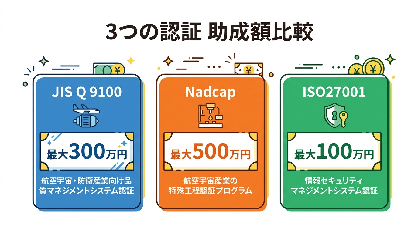 3つの認証 助成額比較チャート