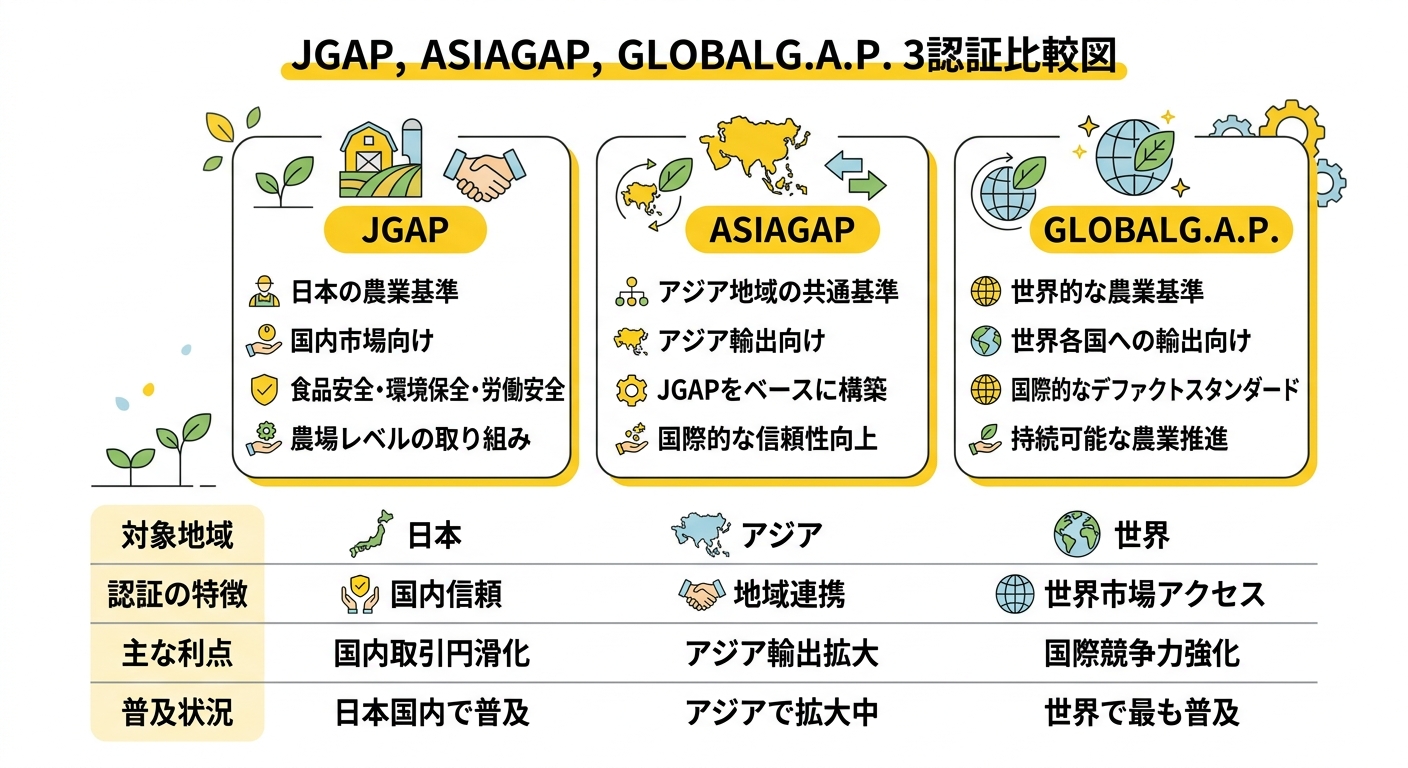 JGAP・ASIAGAP・GLOBALG.A.P. 比較図