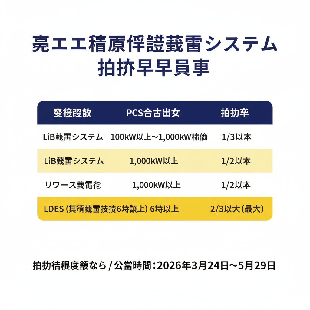 再エネ電源併設蓄電システム 補助率早見表