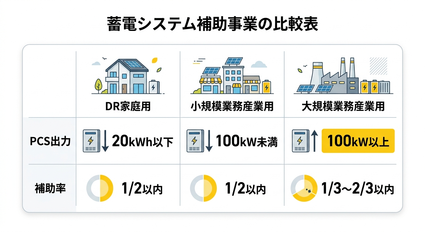 蓄電システム補助事業の比較表