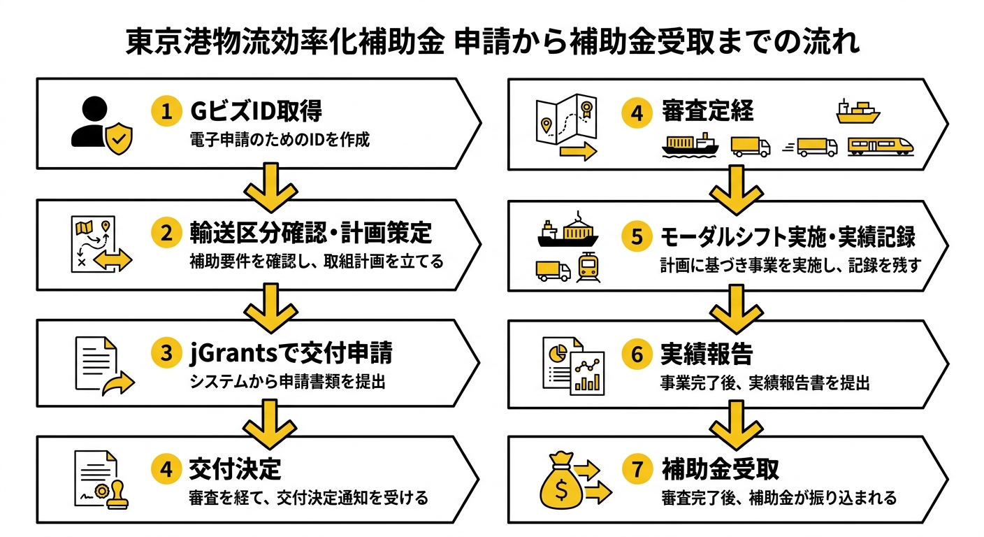 東京港物流効率化補助金 申請から補助金受取までの流れ
