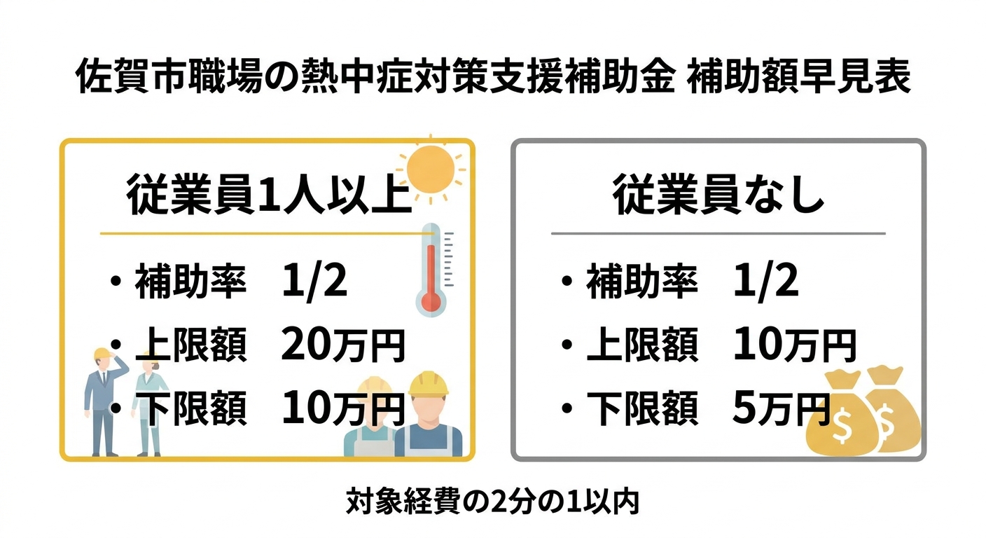 佐賀市職場の熱中症対策支援補助金 補助額早見表