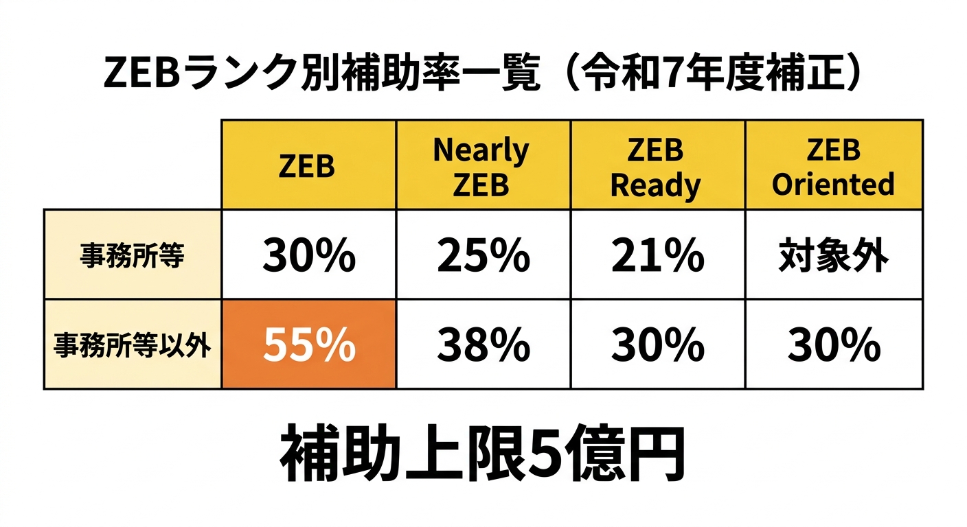 ZEBランク別補助率一覧