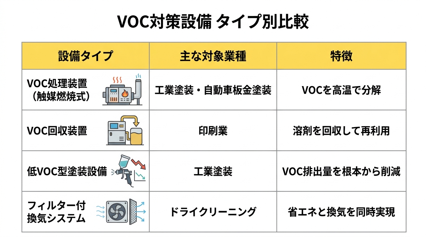 VOC対策設備 タイプ別比較