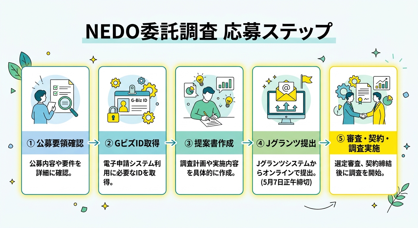 NEDO委託調査事業 応募から成果報告までの流れ