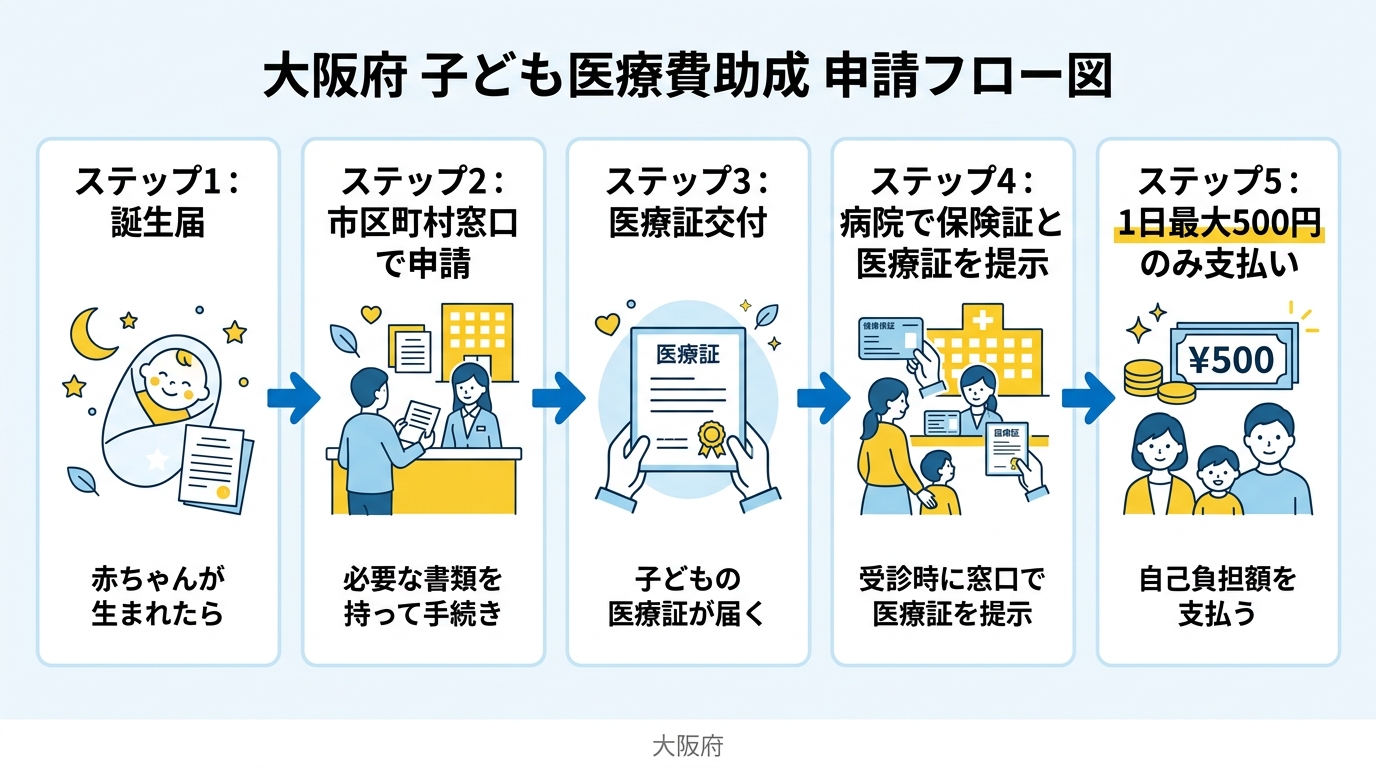 大阪府 子ども医療費助成制度 申請フロー