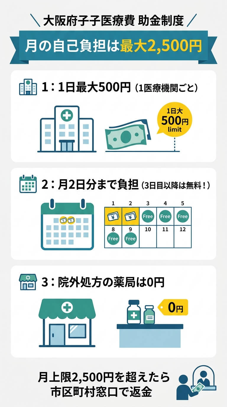 大阪府 子ども医療費助成 自己負担額の仕組み