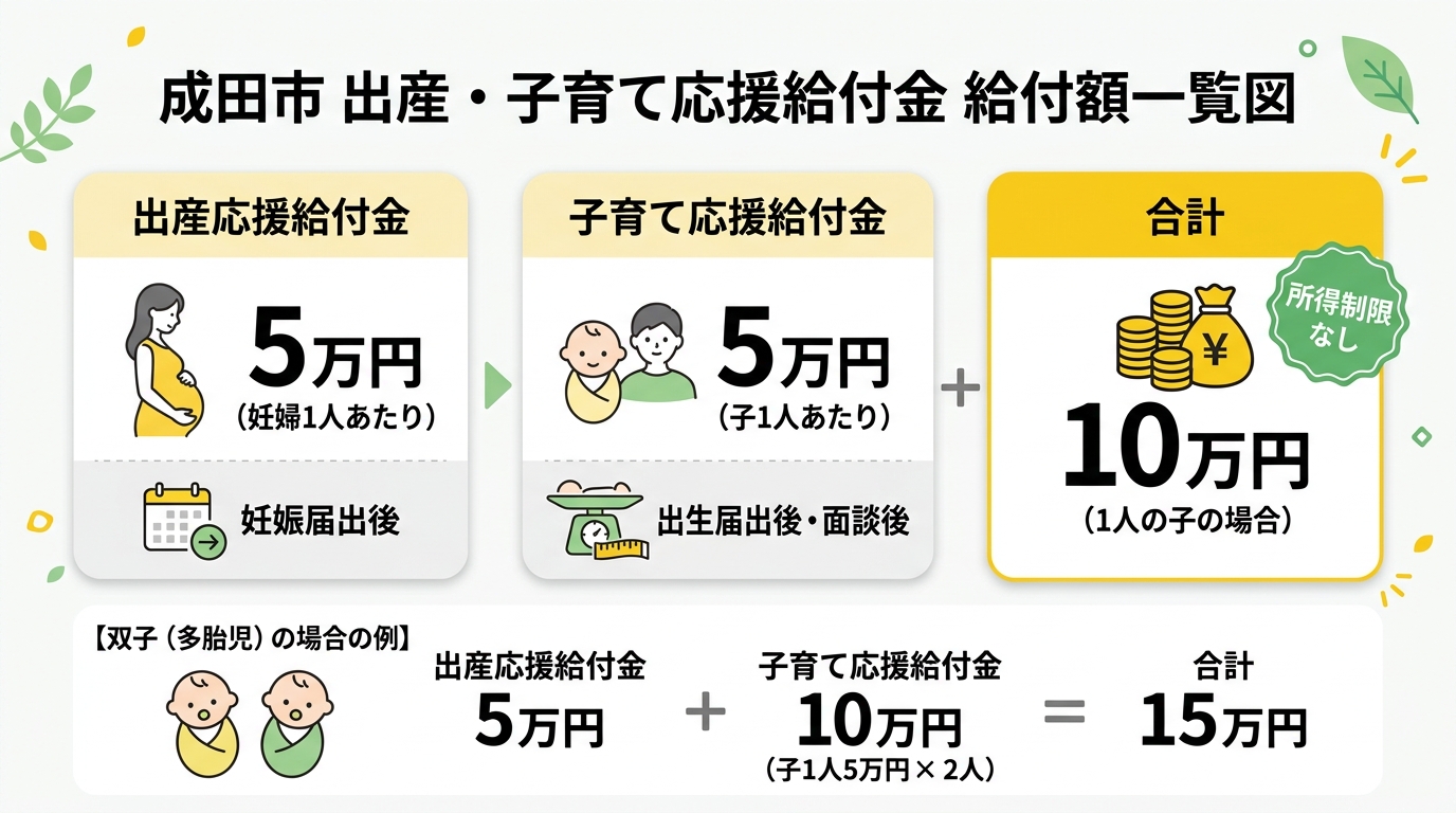 成田市 出産・子育て応援給付金 給付額一覧