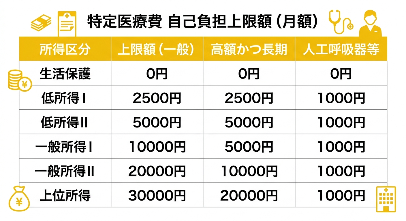 特定医療費の自己負担上限額(月額)所得区分別一覧表