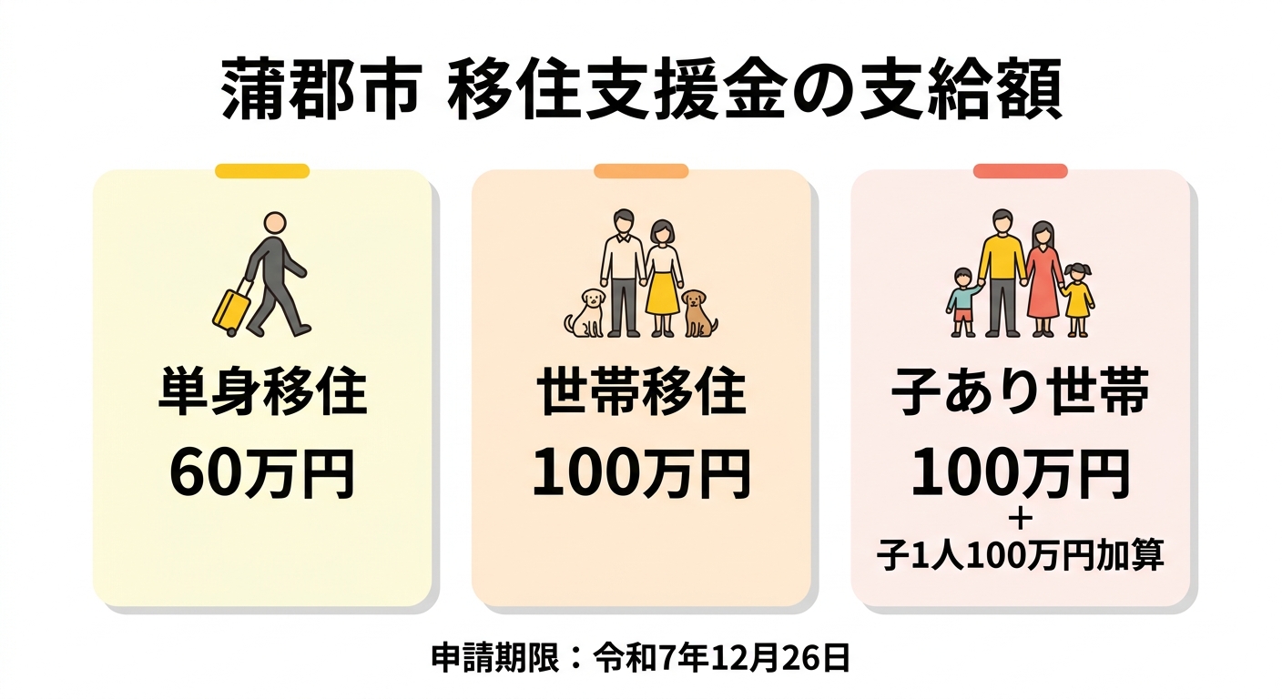 蒲郡市移住支援金の支給額一覧