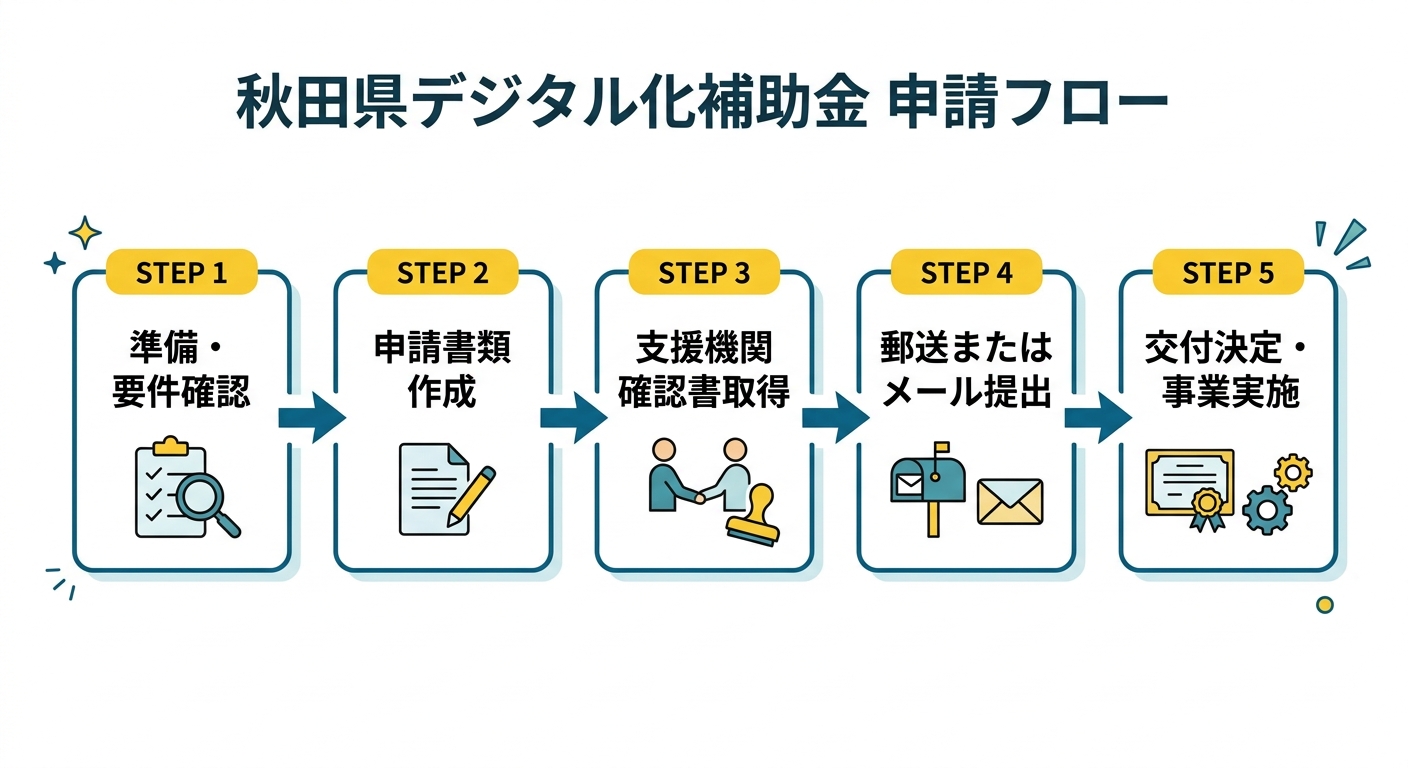 申請フロー図 秋田県中小企業デジタル化導入支援事業費補助金