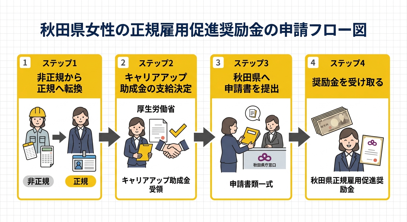 申請フロー図 非正規から正規への転換から奨励金受け取りまで