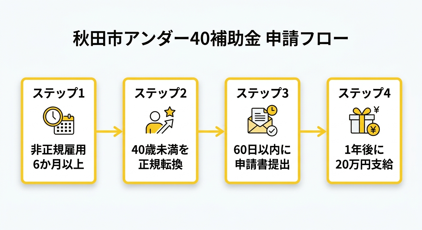 申請フロー図(秋田市アンダー40正社員化促進事業補助金)