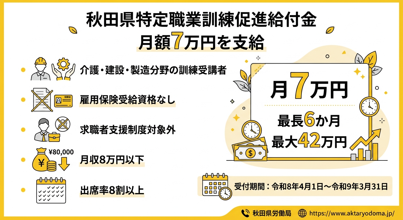 秋田県特定職業訓練促進給付金の概要図