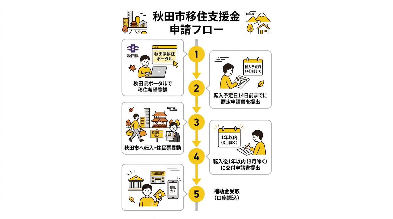 秋田市移住支援金の申請フロー