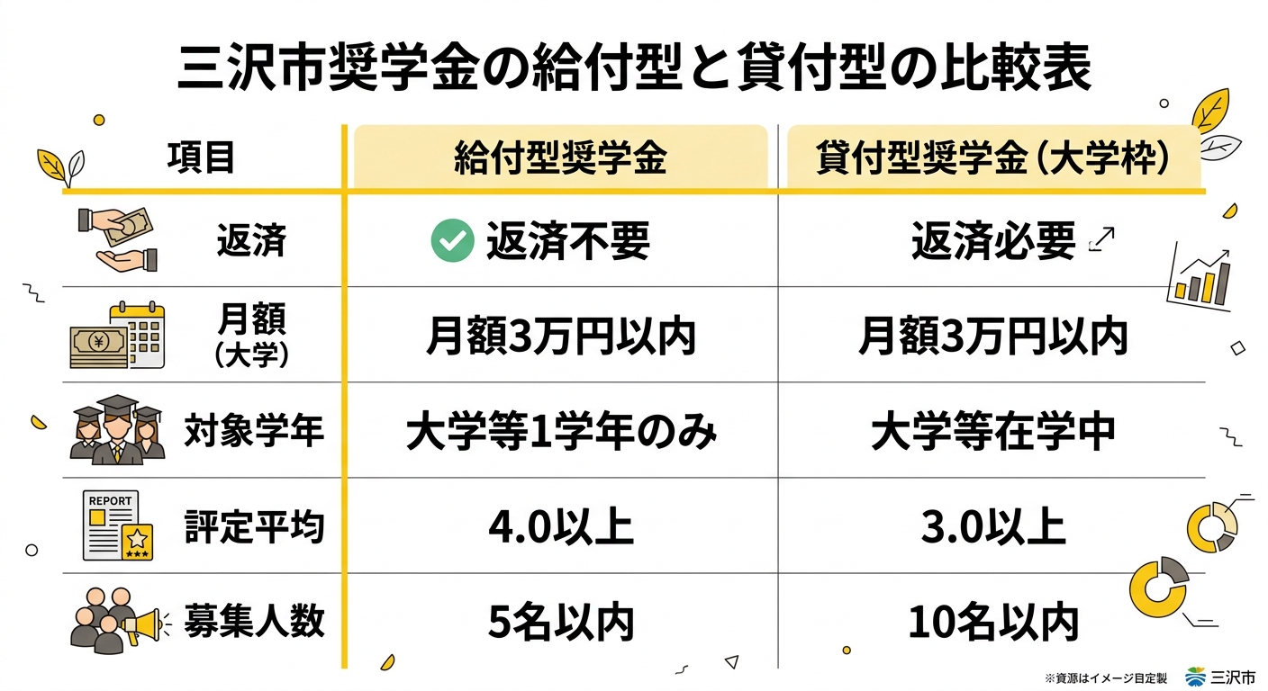 給付型と貸付型の比較表