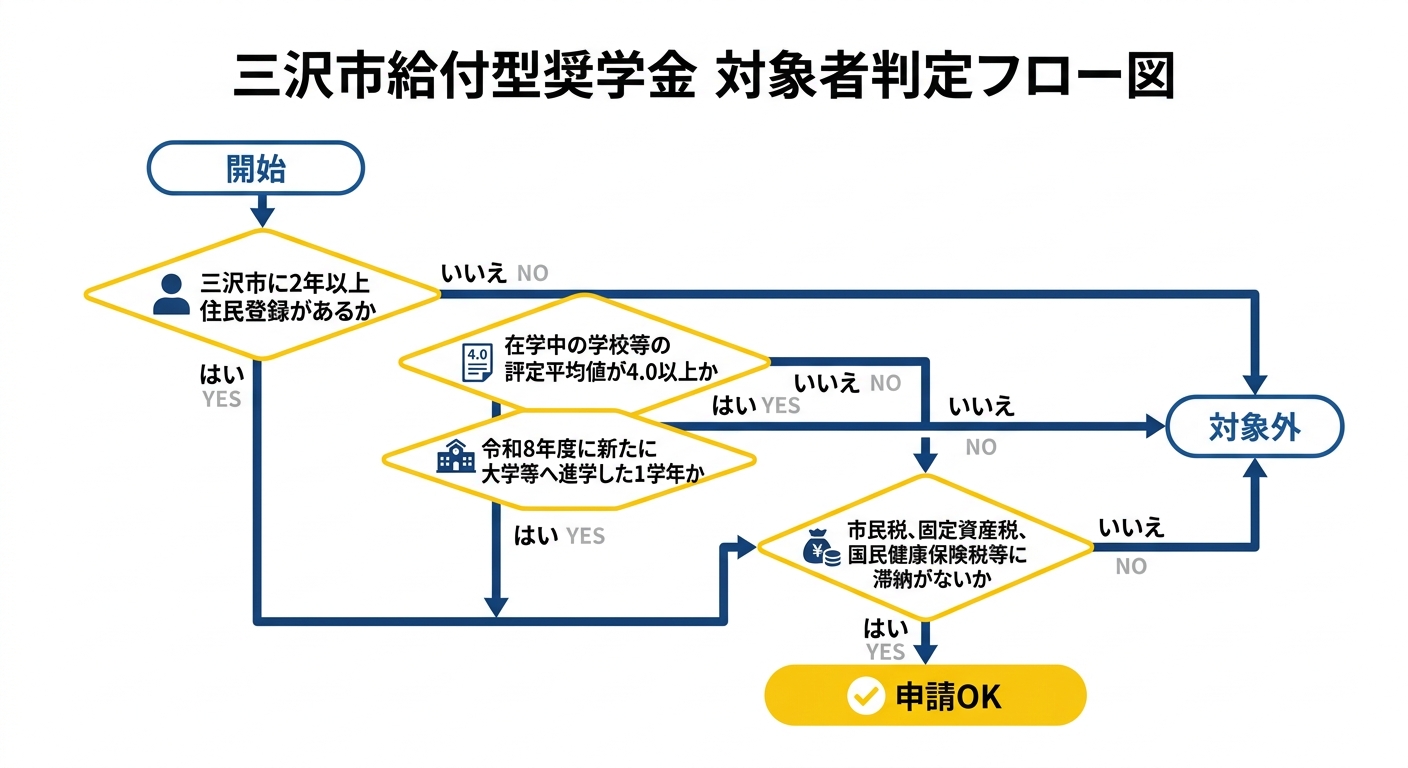 三沢市給付型奨学金 対象者判定フロー