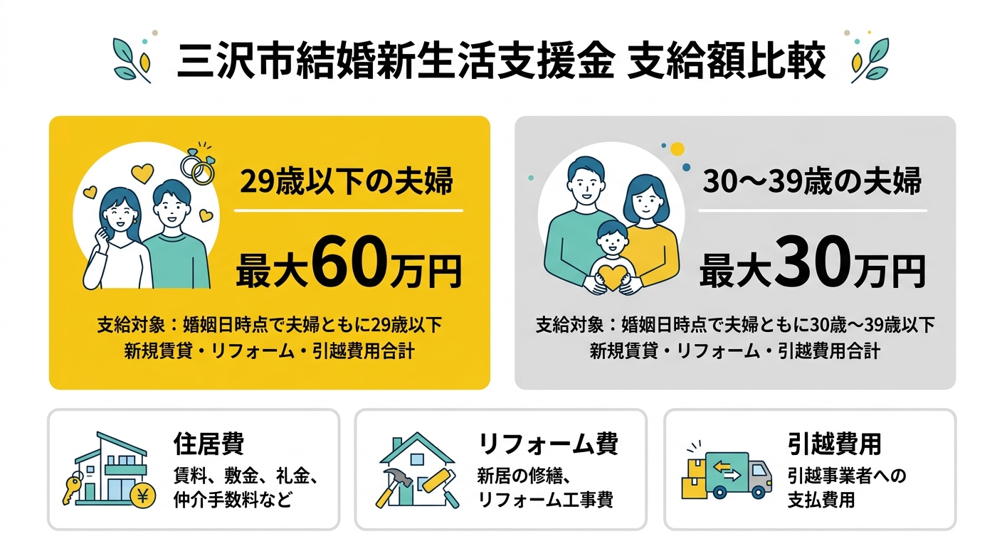 三沢市結婚新生活支援金 支給額比較