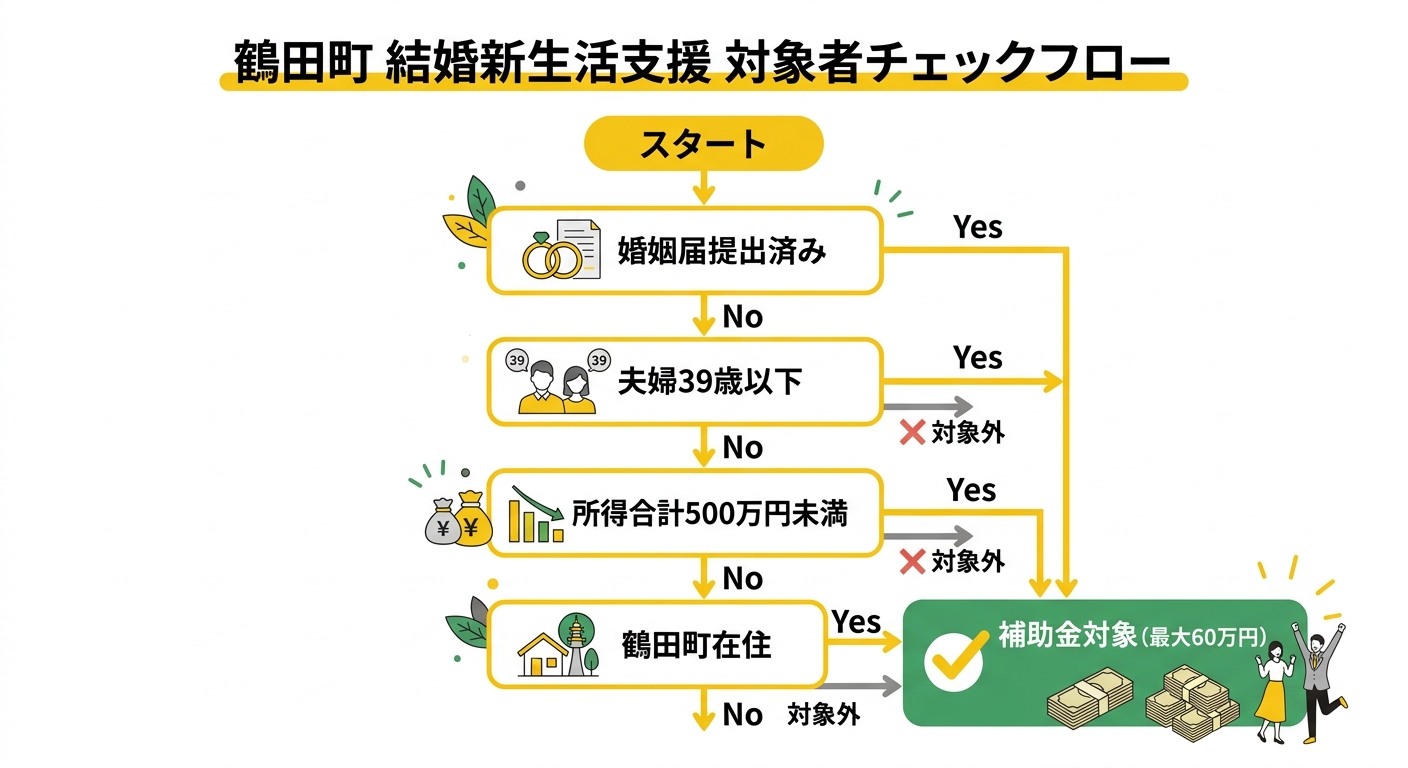 鶴田町 結婚新生活支援 対象者チェックフロー