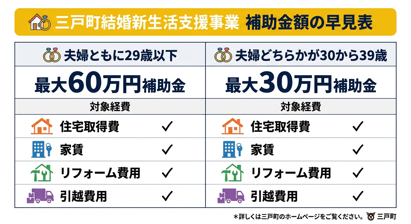 三戸町結婚新生活支援事業 補助金額の早見表