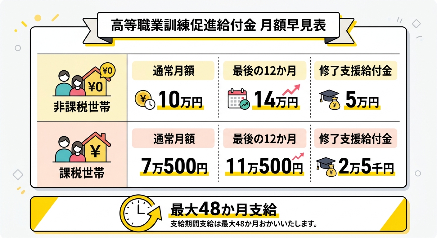 3種類の給付金の金額比較テーブル図