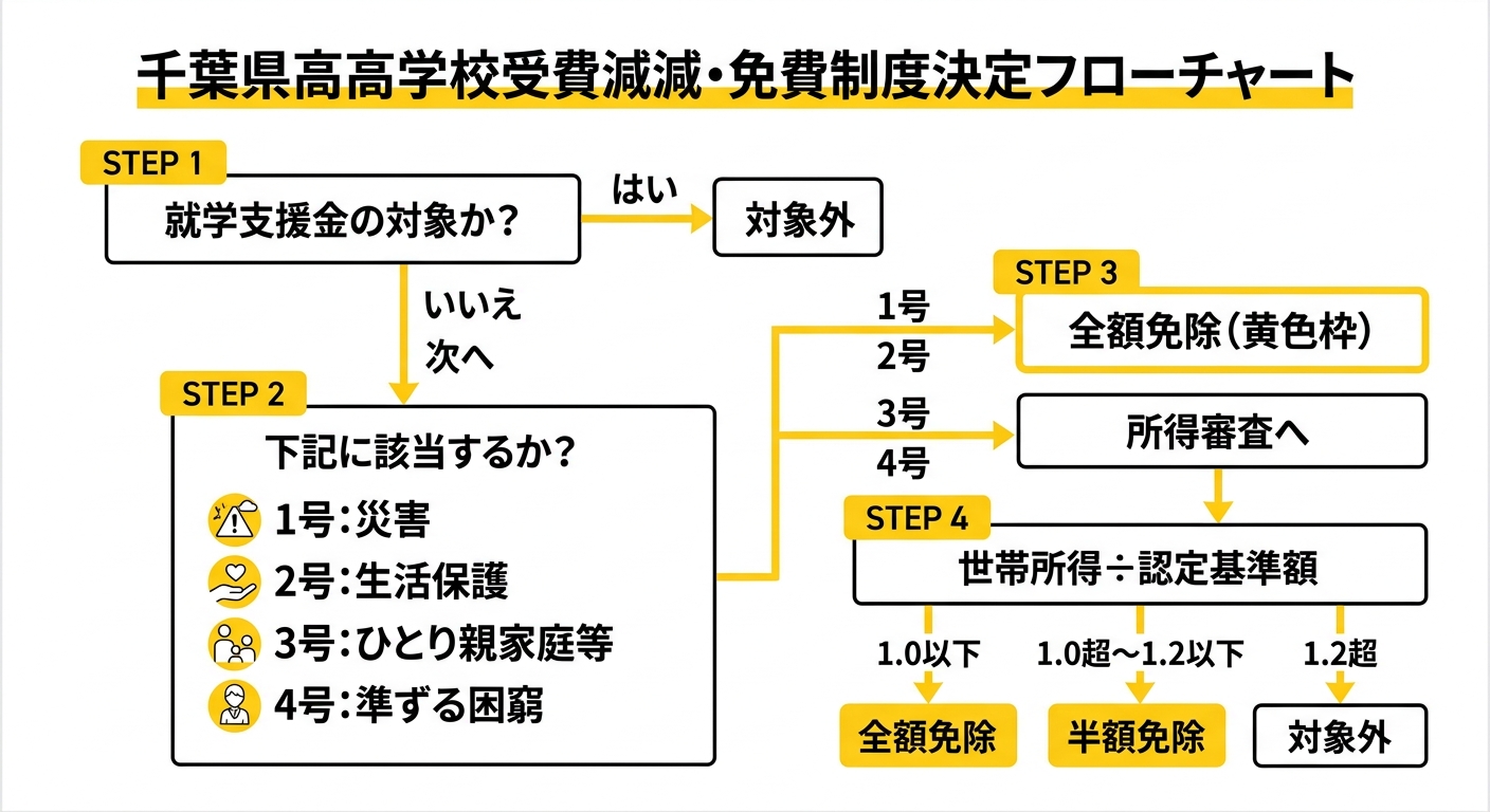 授業料減免制度の対象者判定フロー