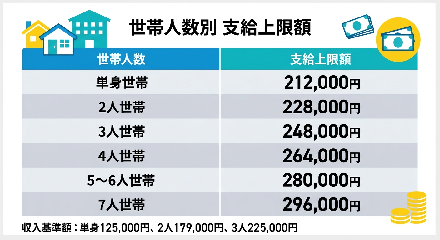 世帯人数別 支給上限額一覧表