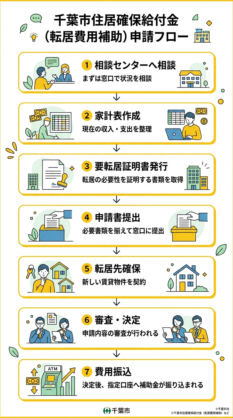 千葉市住居確保給付金（転居費用補助）申請フロー
