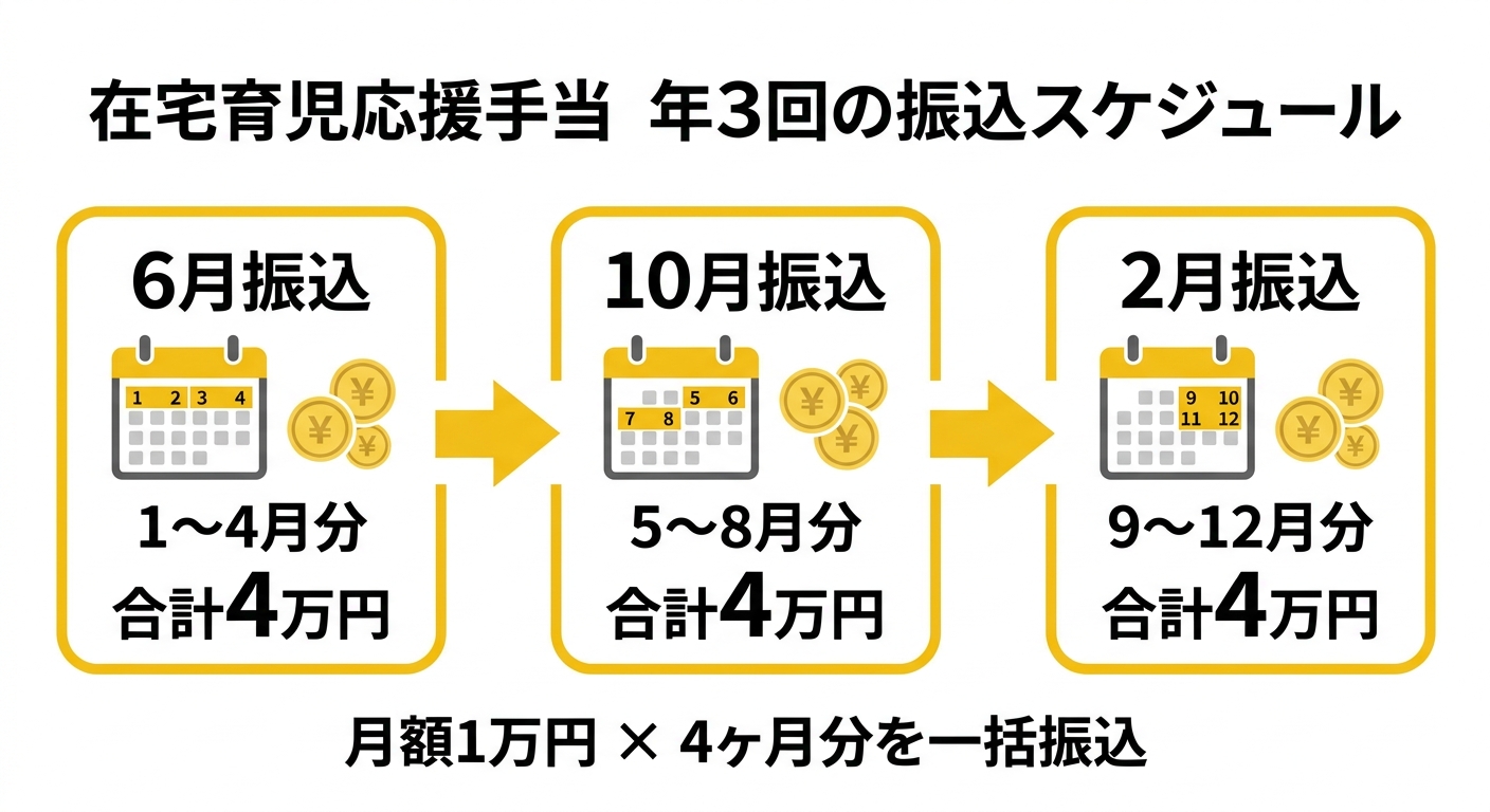 在宅育児応援手当 年3回の振込スケジュール