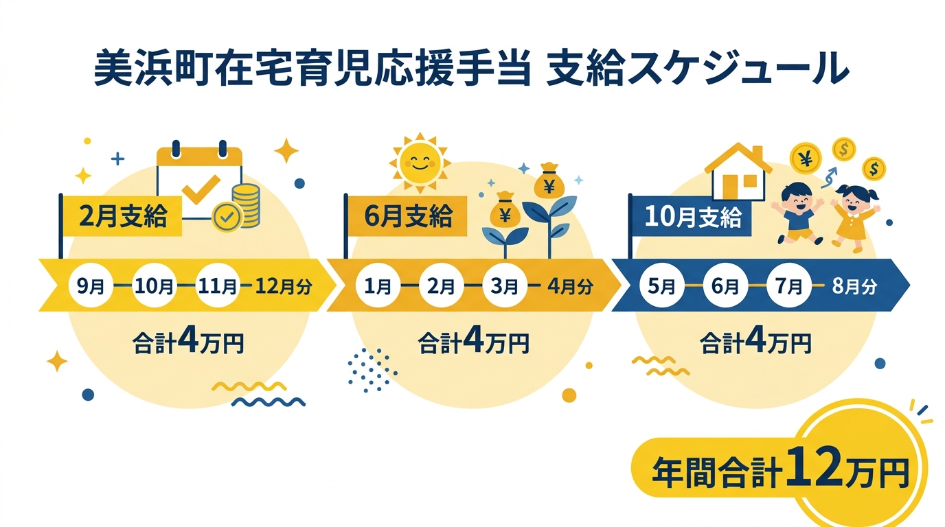 美浜町在宅育児応援手当 年3回の支給スケジュール表