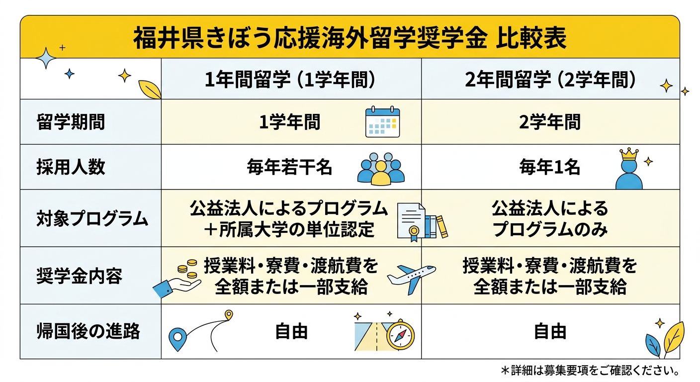 1年間留学と2年間留学の比較表