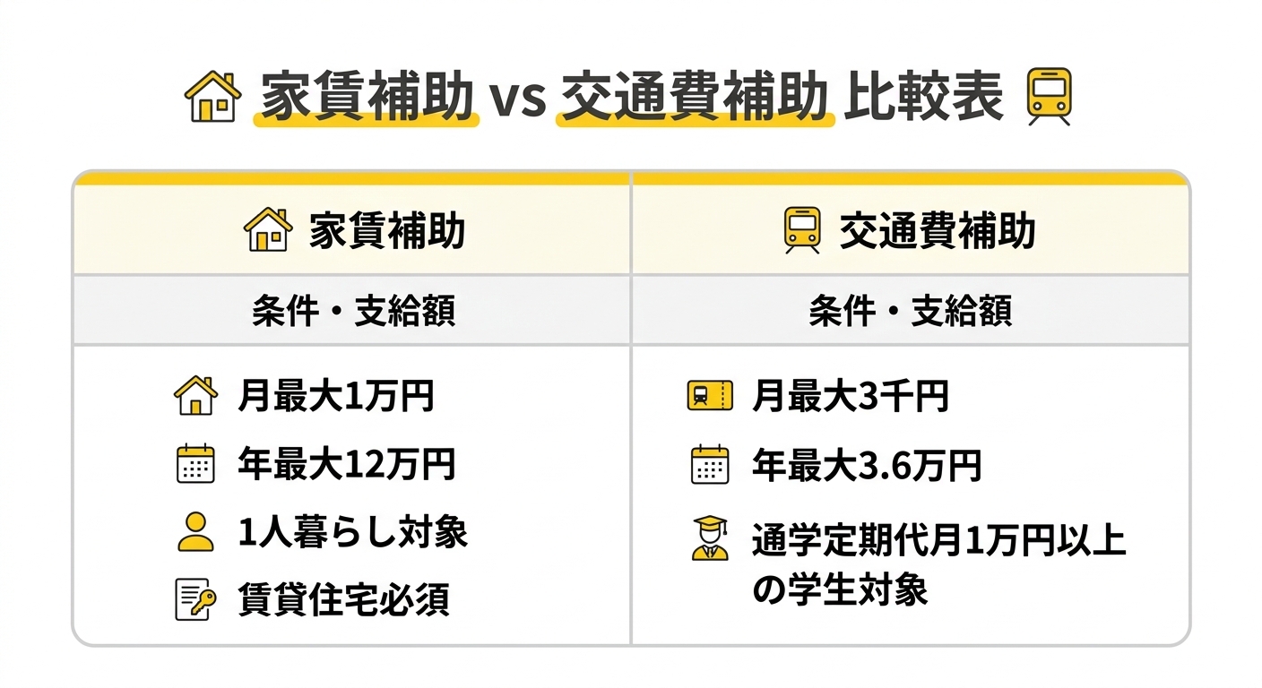 家賃補助と交通費補助の比較表