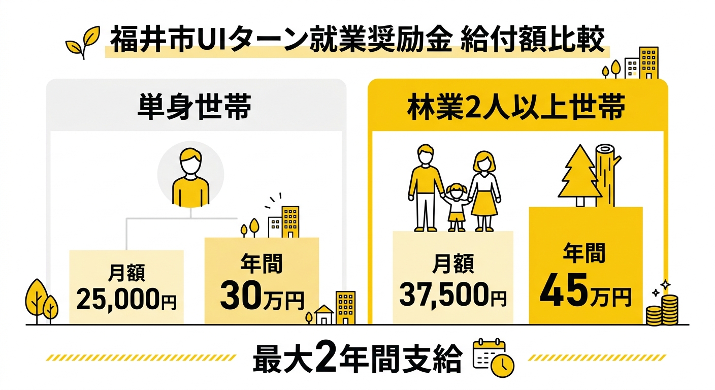福井市UIターン就業奨励金 給付額比較