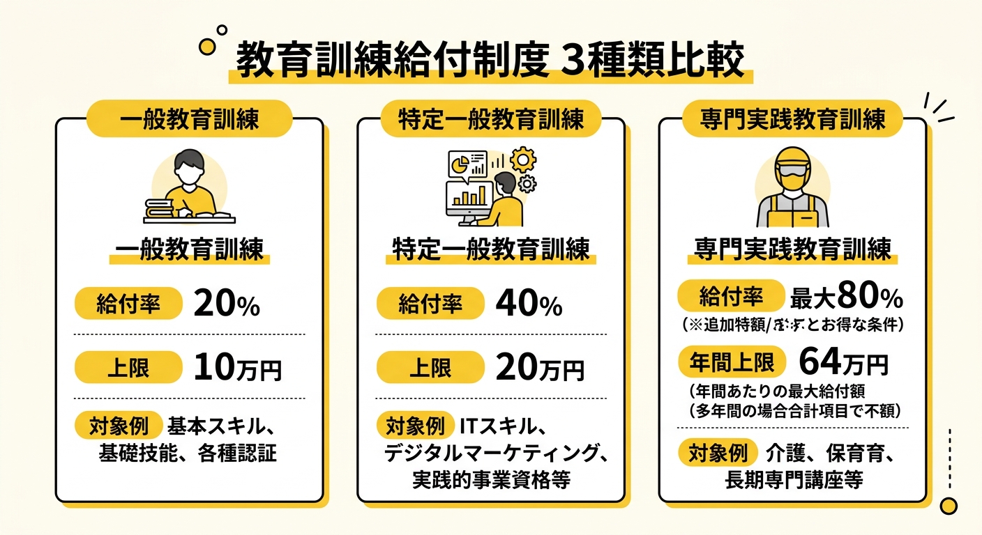 教育訓練給付制度 3種類比較