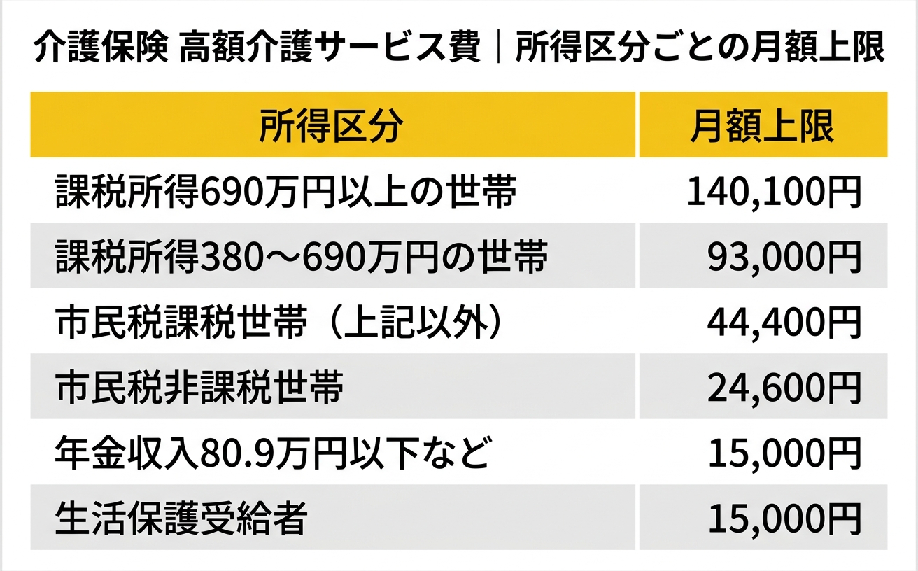 介護保険高額介護サービス費 所得区分ごとの月額上限表