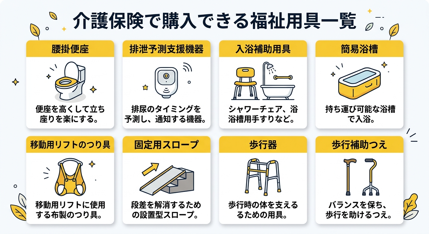 介護保険で購入できる福祉用具一覧
