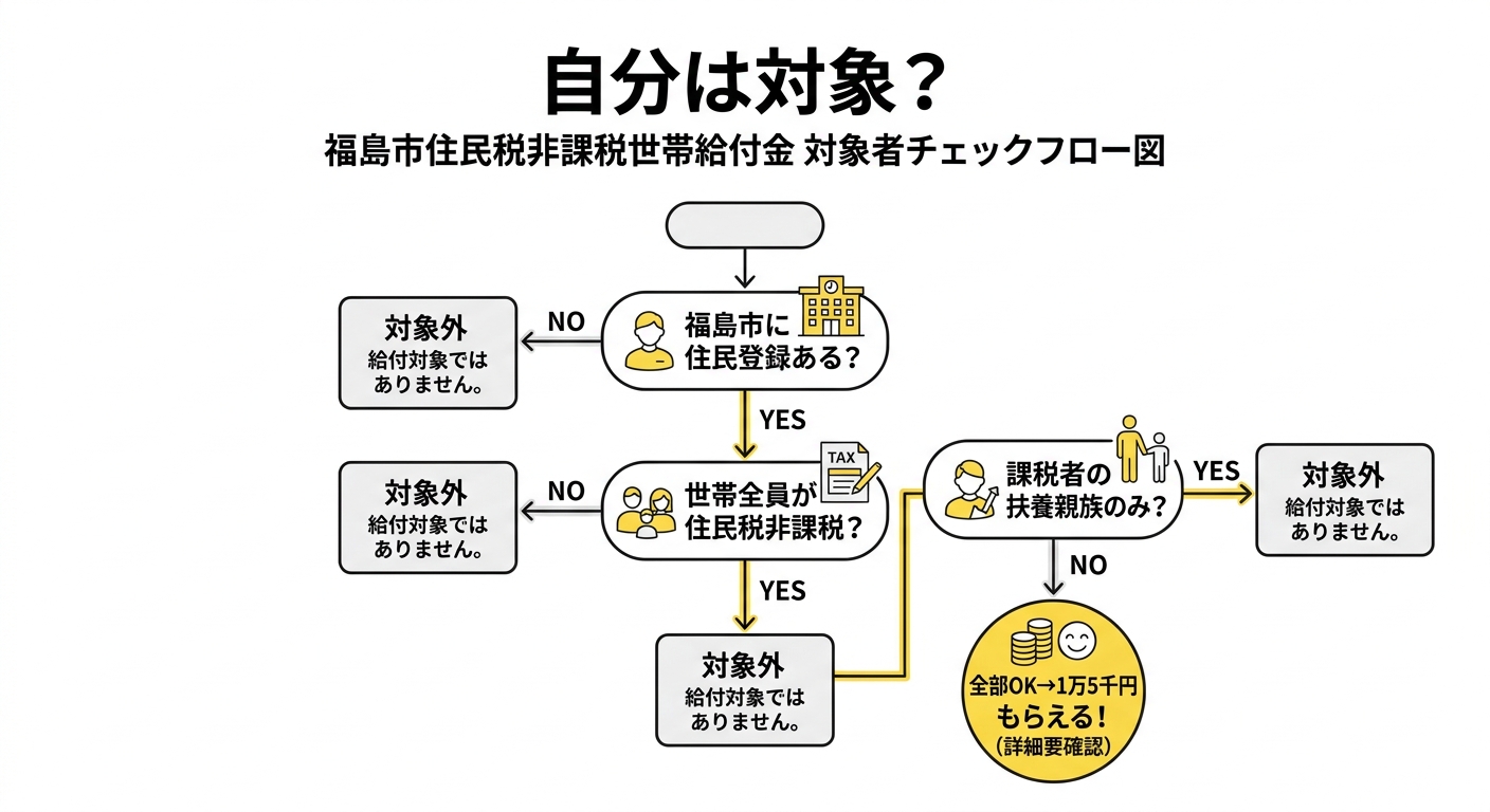 福島市住民税非課税世帯給付金 対象者チェックフロー