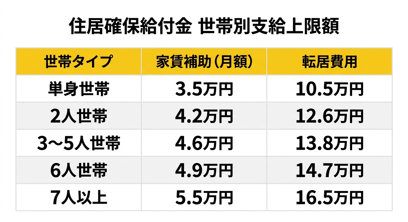 住居確保給付金 世帯別支給上限額