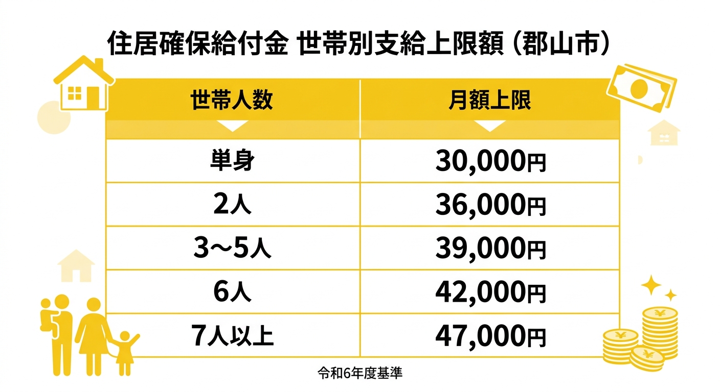 住居確保給付金 世帯別支給上限額（郡山市）