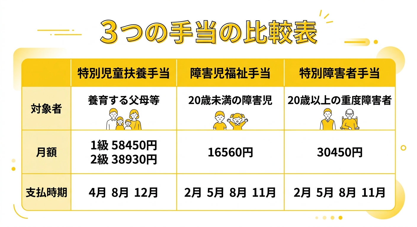 3つの手当の比較表