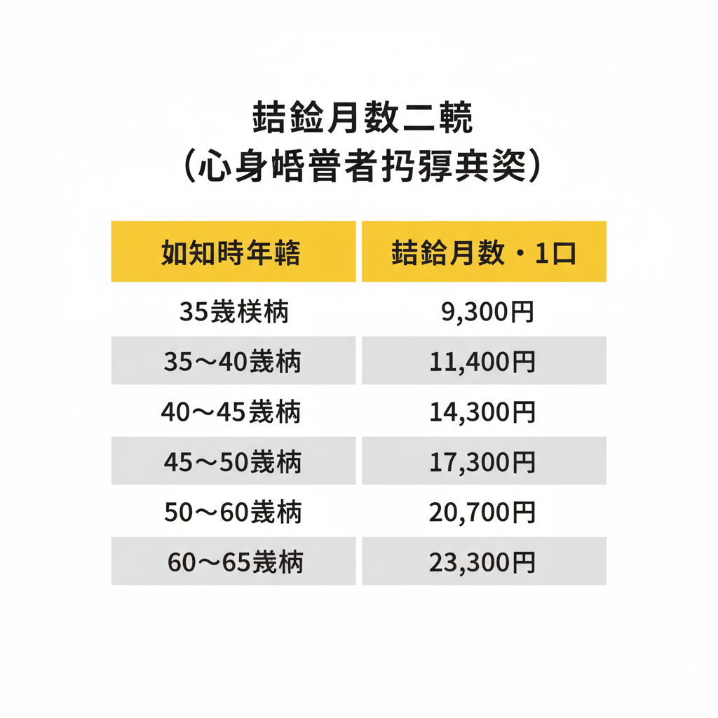 掛金月額一覧(心身障害者扶養共済)