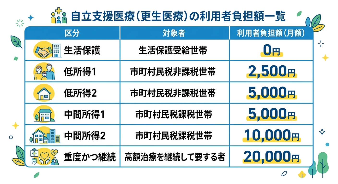 自立支援医療（更生医療）の利用者負担額一覧